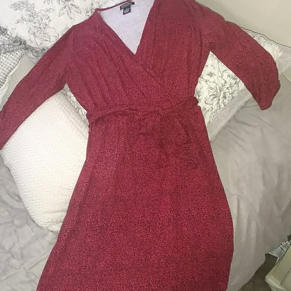 Lucky Brand Red and Black Floral Wrap Dress